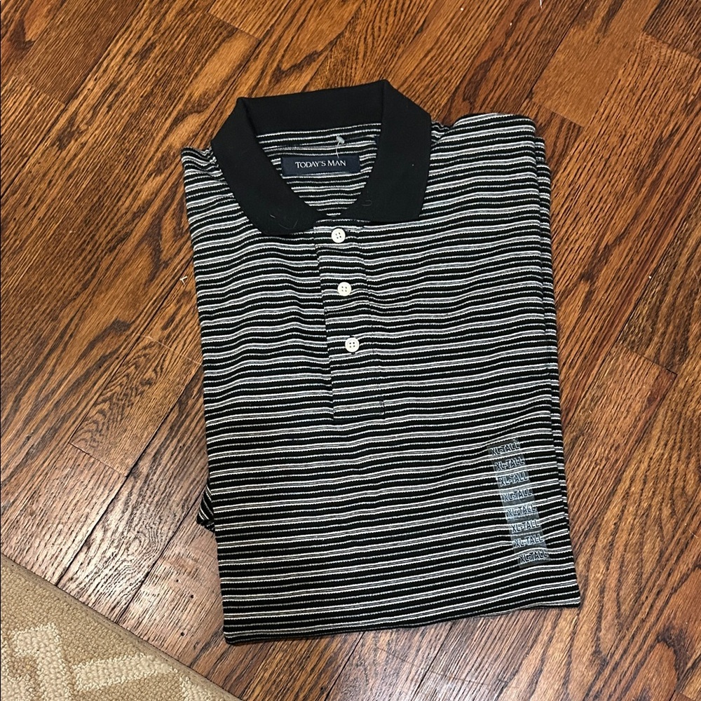 Black and White Striped Polo Shirt